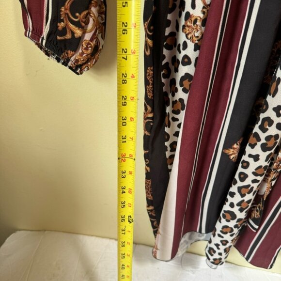 BOOHOO Faux Wrap Chain Mixed Print Dress Midi Lightweight V Neck Belt Plus Sz 20 - Picture 16 of 16